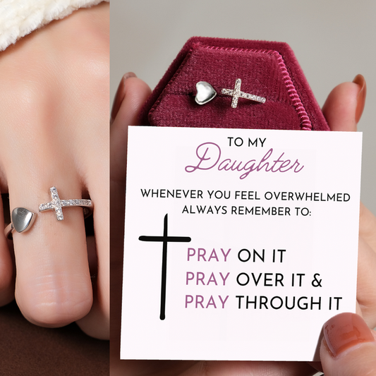 LAST DAY 50% OFF-To My Daughter Pray Through It Cross & Heart Ring