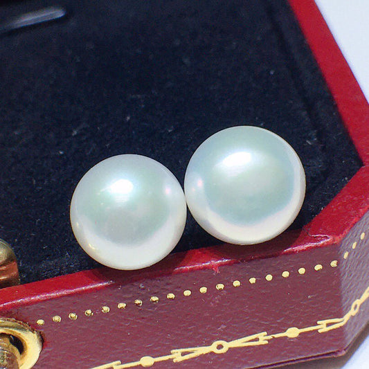 Natural freshwater pearl earrings 8-9 / 9-10mm925 silver ear needle inlaid