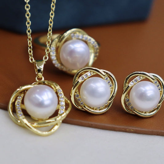 Natural fresh water pearl inlaid set 8-9mm