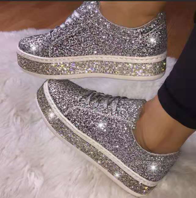Platform Sneakers for Women Fashion Glitter Sequins Walking Shoes