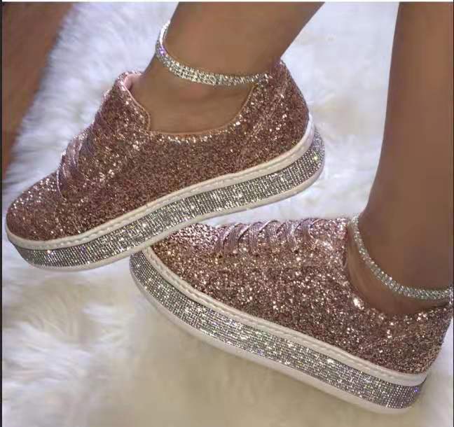 Platform Sneakers for Women Fashion Glitter Sequins Walking Shoes
