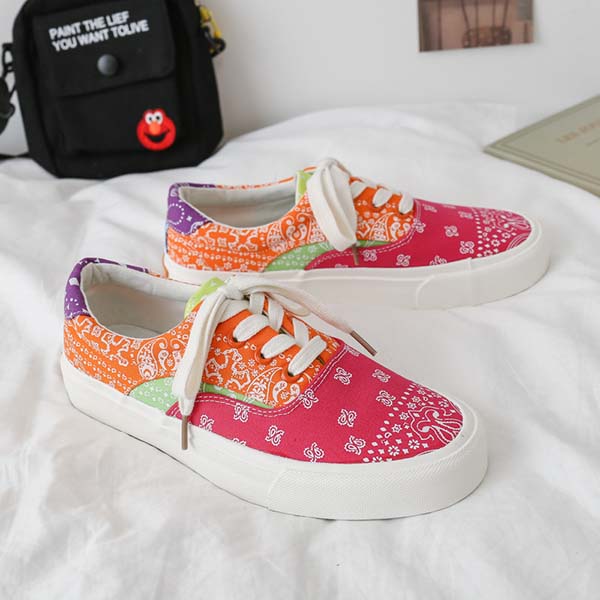 Women Casual Canvas Patchwork Low Top Sneakers