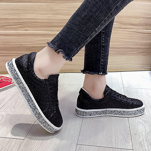 Platform Sneakers for Women Fashion Glitter Sequins Walking Shoes