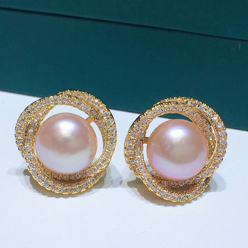 Natural Freshwater Pearl, Ring, Stud Earrings, Pendant Set Pink 8-9mm
