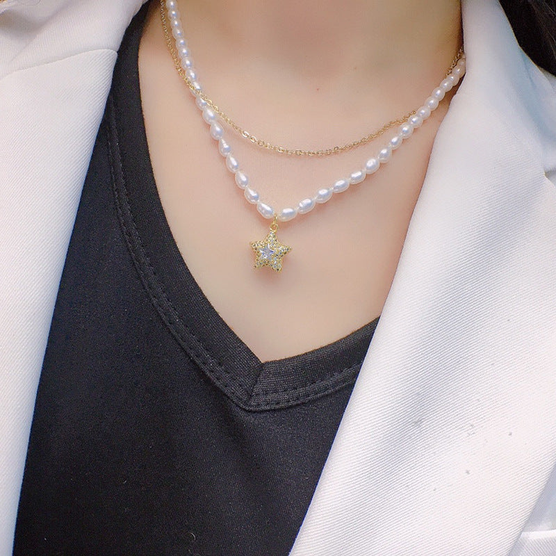 Natural Freshwater Pearl Necklace Clavicle Chain 4-5mm