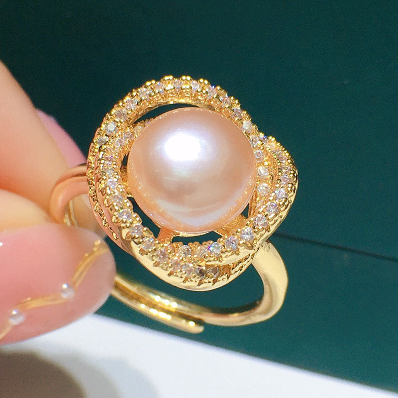 Natural Freshwater Pearl, Ring, Stud Earrings, Pendant Set Pink 8-9mm