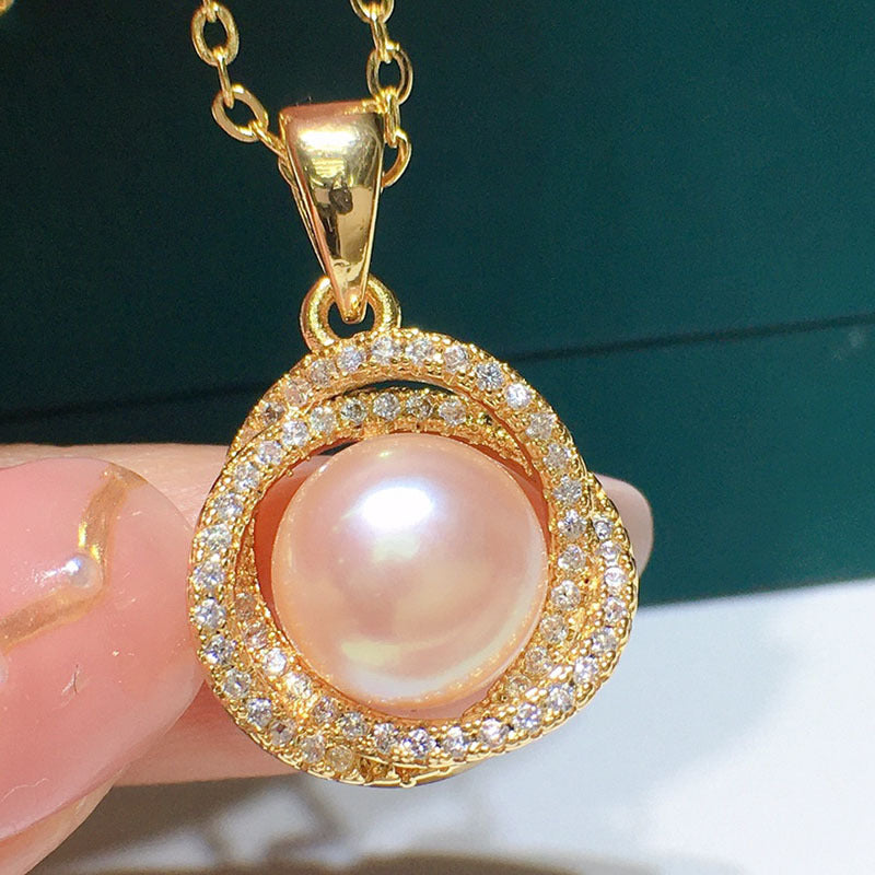 Natural Freshwater Pearl, Ring, Stud Earrings, Pendant Set Pink 8-9mm