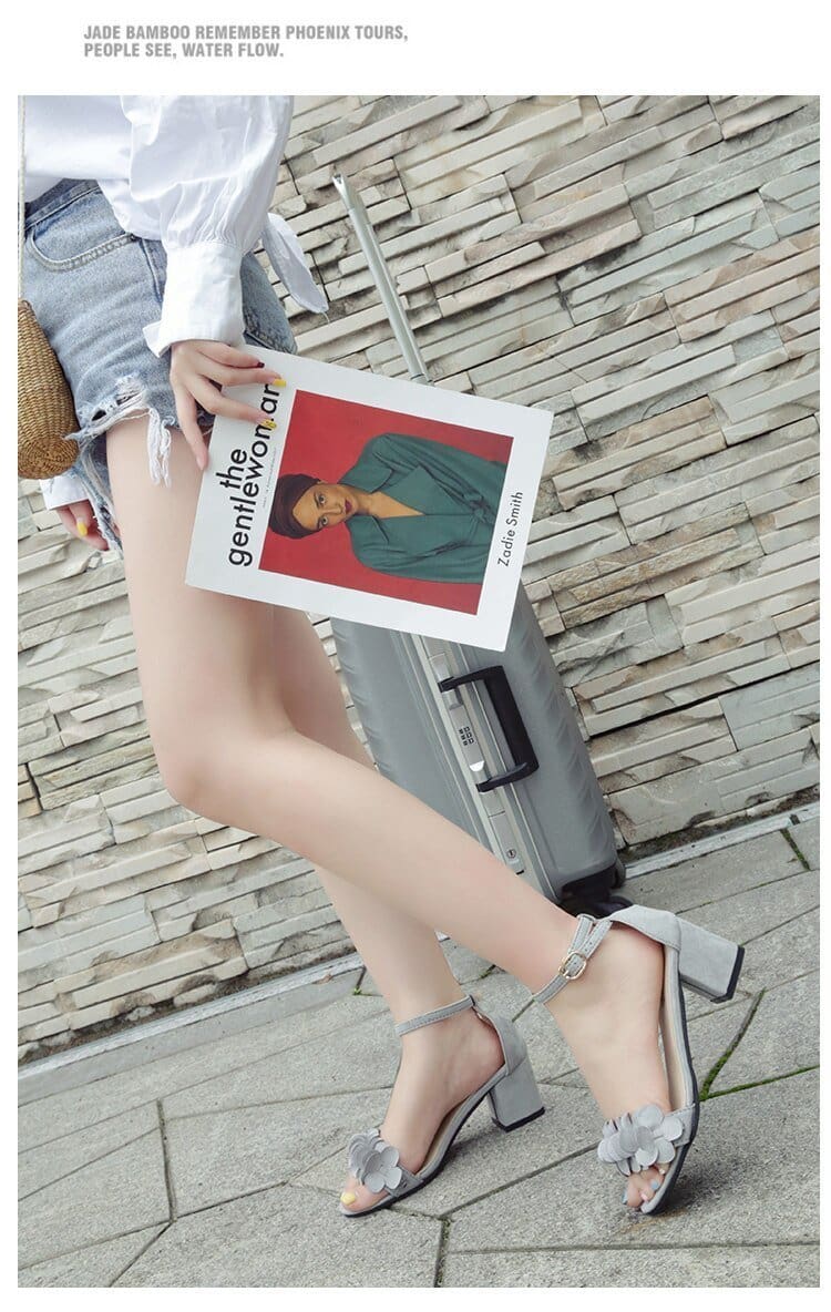 Woman Flock Gladiator Sandals Flower Sandals Square heel Women Sandals