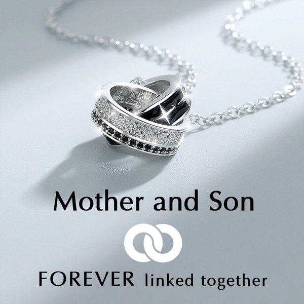 Mother & Son Forever Linked Together-Interlocking Round Necklace，S925 Sterling Silver