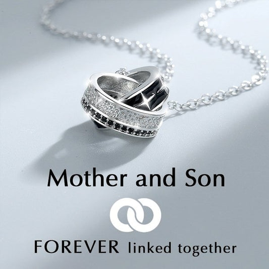 Mother & Son Forever Linked Together-Interlocking Round Necklace，S925 Sterling Silver