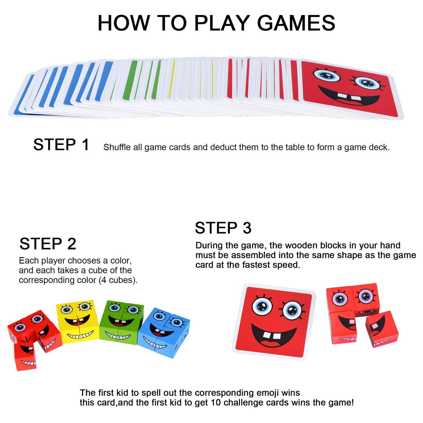 Wooden Expressions Matching Block Puzzle Educational Games Montessori STEM Toy for Kids Preschool Ages 3 Years and Up,Face-Changing Cube Building Blocks