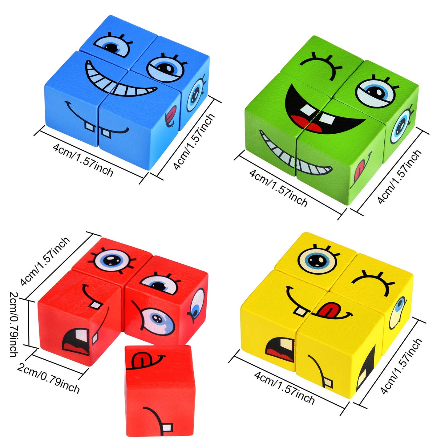 Wooden Expressions Matching Block Puzzle Educational Games Montessori  Toy for Kids Preschool Ages 3 Years and Up,Face-Changing Cube Building Blocks