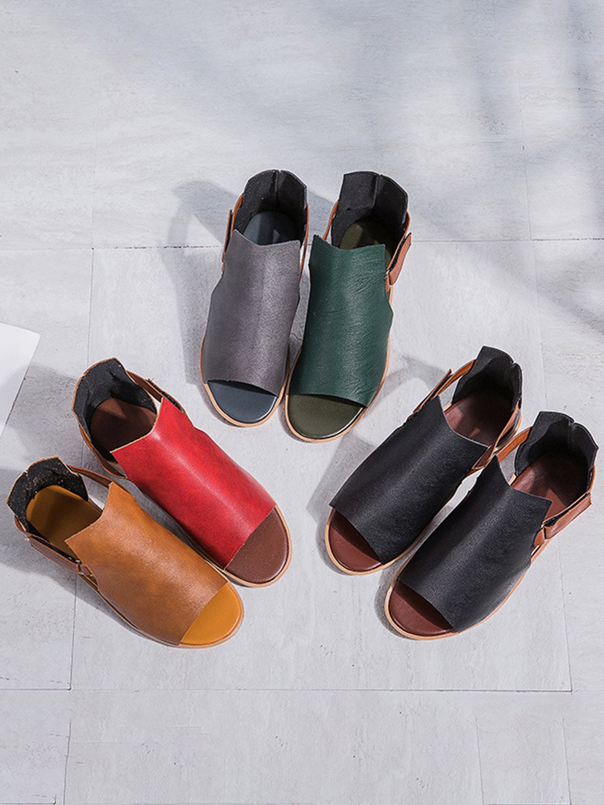 Retro Casual Old Velcro Peep Toe Sandals