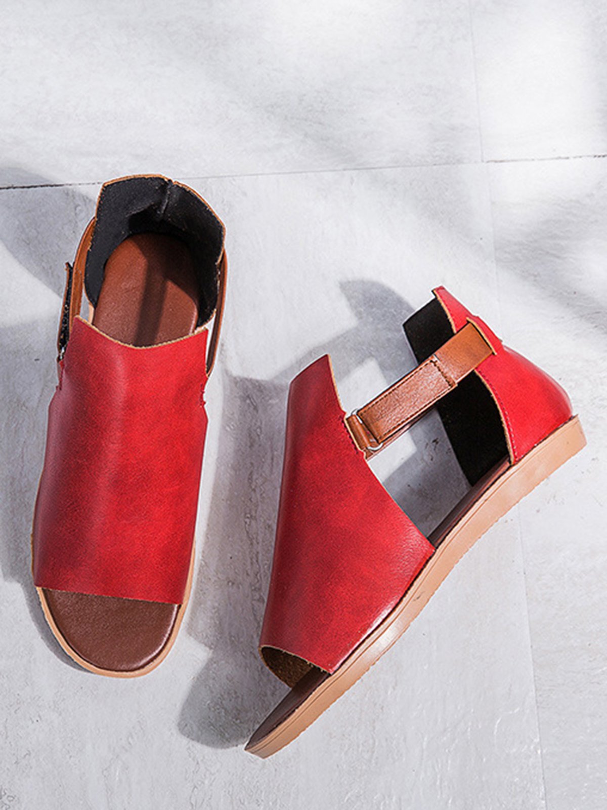 Retro Casual Old Velcro Peep Toe Sandals