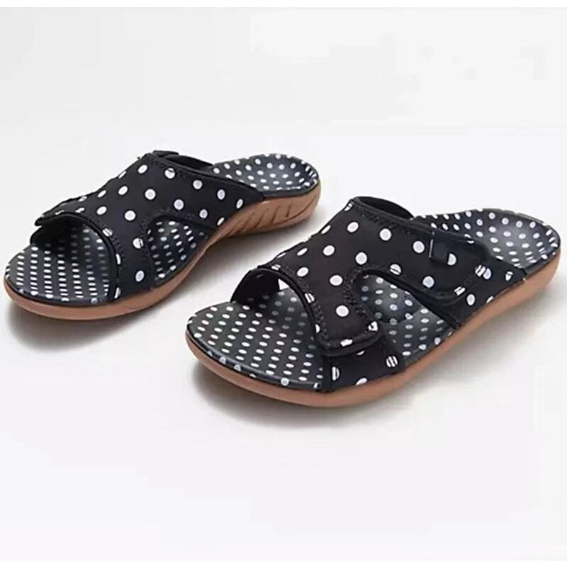 Women's Sandals Plus Size Daily Summer Flat Heel Open Toe Casual Synthetics Loafer Polka Dot Black White Yellow