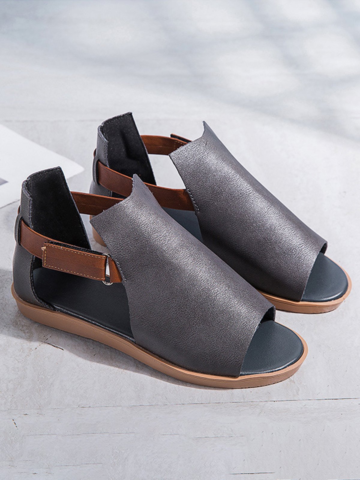 Retro Casual Old Velcro Peep Toe Sandals