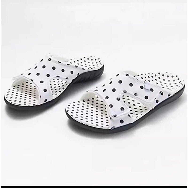 Women's Sandals Plus Size Daily Summer Flat Heel Open Toe Casual Synthetics Loafer Polka Dot Black White Yellow