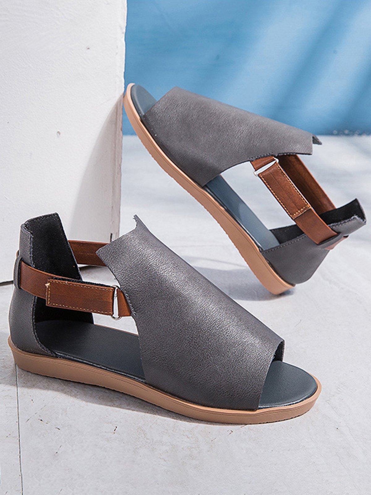 Retro Casual Old Velcro Peep Toe Sandals