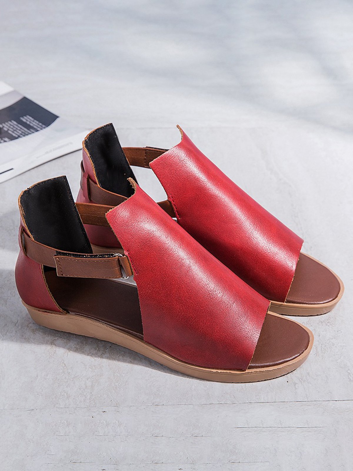 Retro Casual Old Velcro Peep Toe Sandals