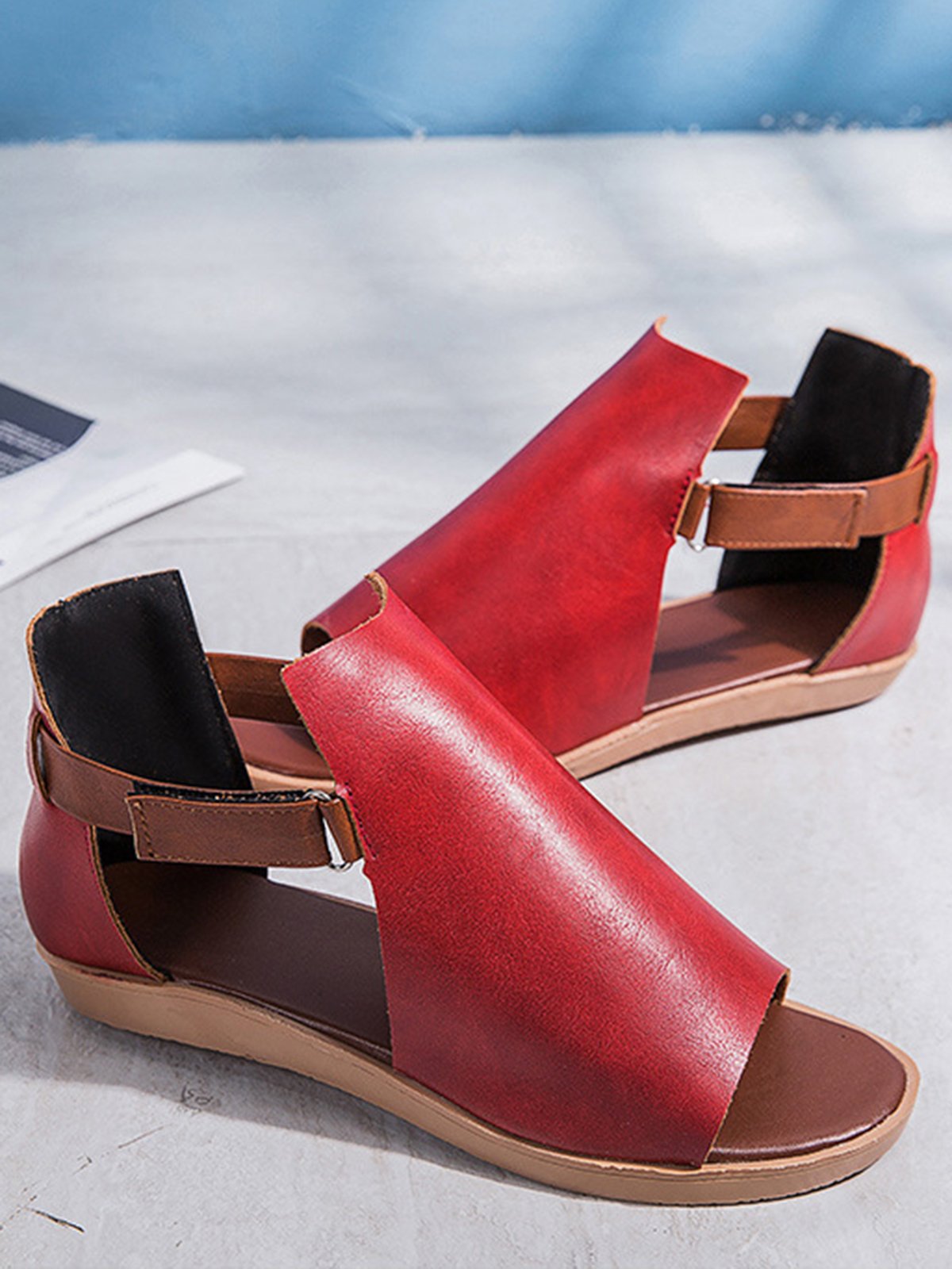 Retro Casual Old Velcro Peep Toe Sandals