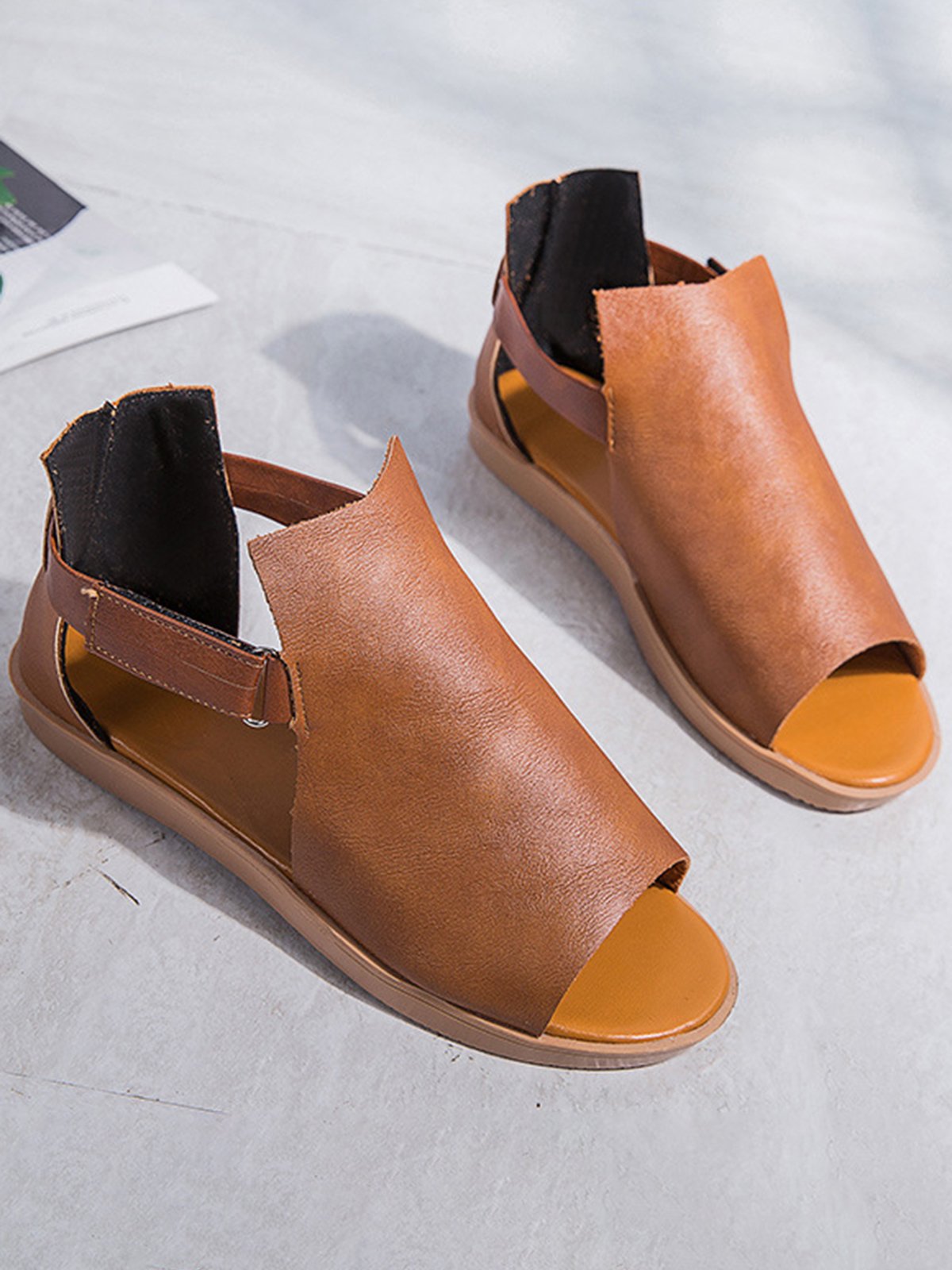 Retro Casual Old Velcro Peep Toe Sandals