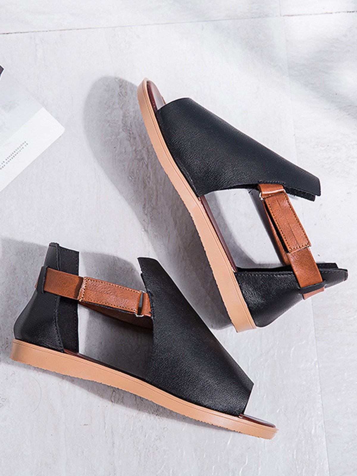 Retro Casual Old Velcro Peep Toe Sandals