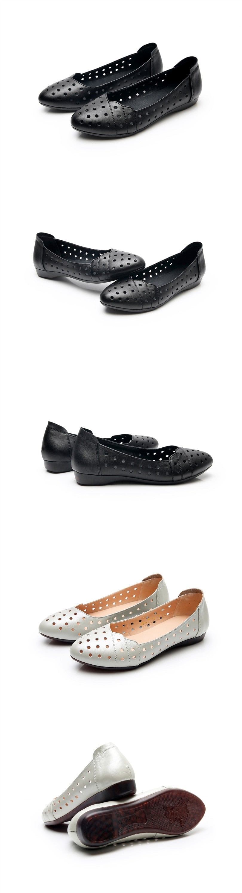 Women Flat shoes Low Heel Hollow Out Breathable Leather Soft Sandals