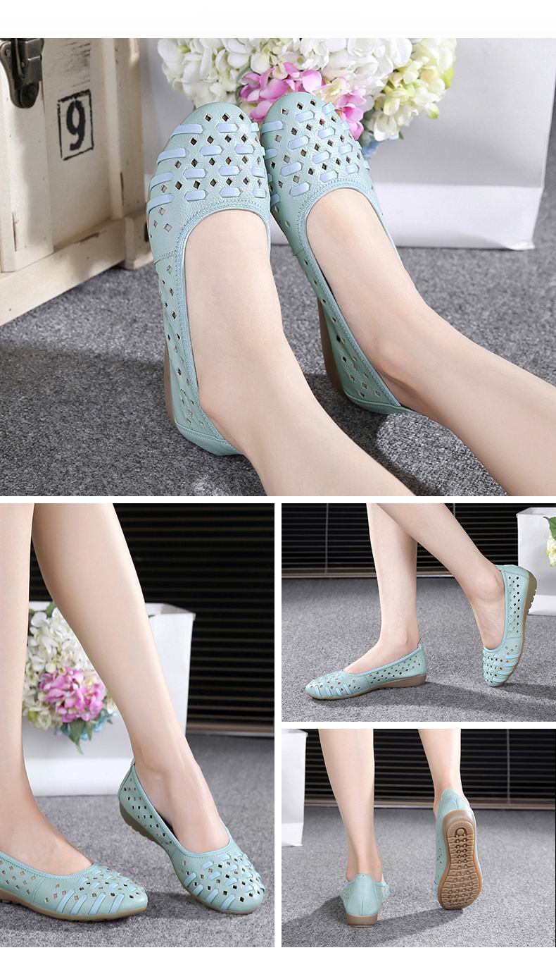 Fashion Genuine Leather Casual Loafers Shoes Women Sandals Summer Shoes Flats with Hollow Out Size 35-43