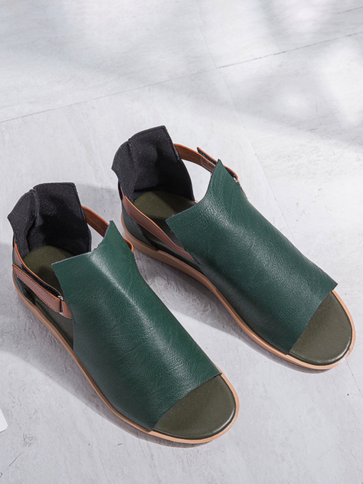 Retro Casual Old Velcro Peep Toe Sandals