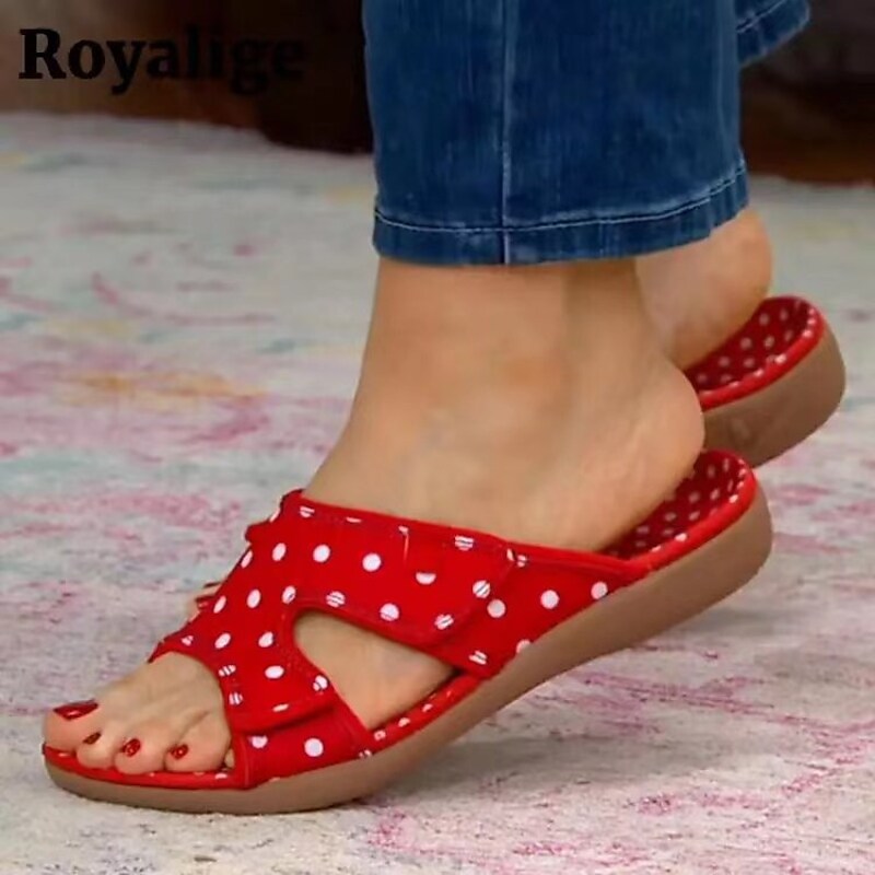 Women's Sandals Plus Size Daily Summer Flat Heel Open Toe Casual Synthetics Loafer Polka Dot Black White Yellow