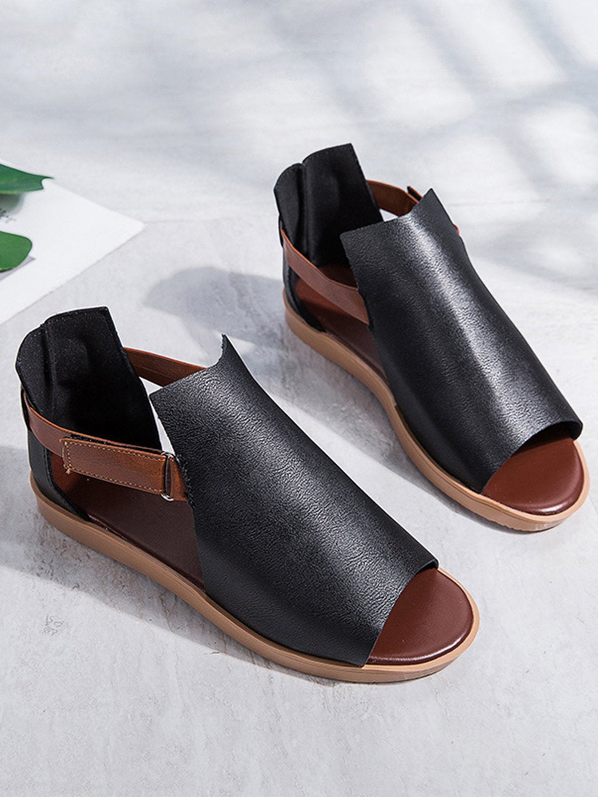 Retro Casual Old Velcro Peep Toe Sandals