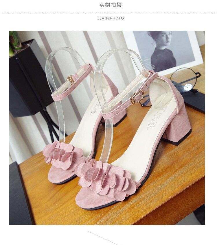 Woman Flock Gladiator Sandals Flower Sandals Square heel Women Sandals