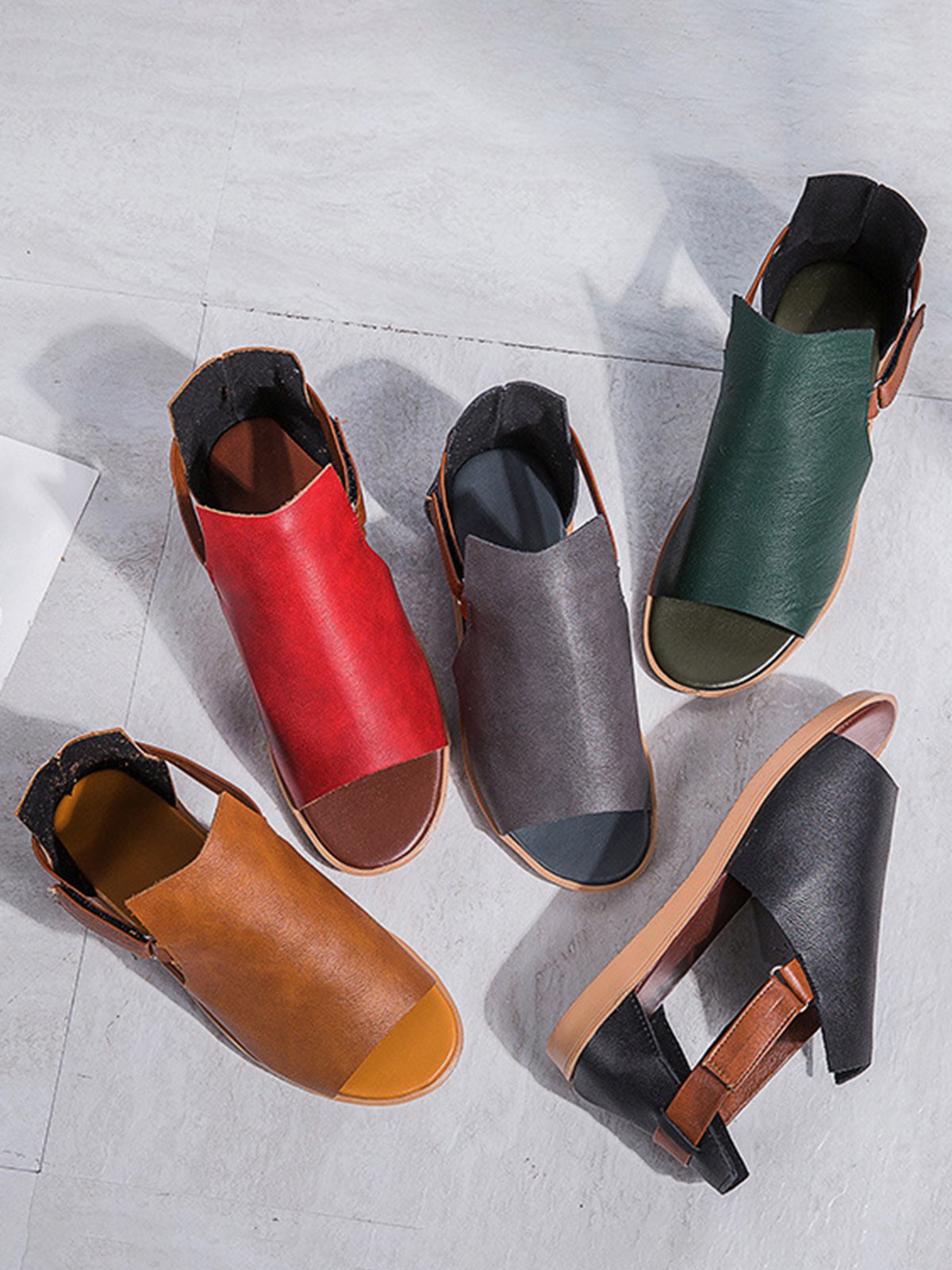 Retro Casual Old Velcro Peep Toe Sandals