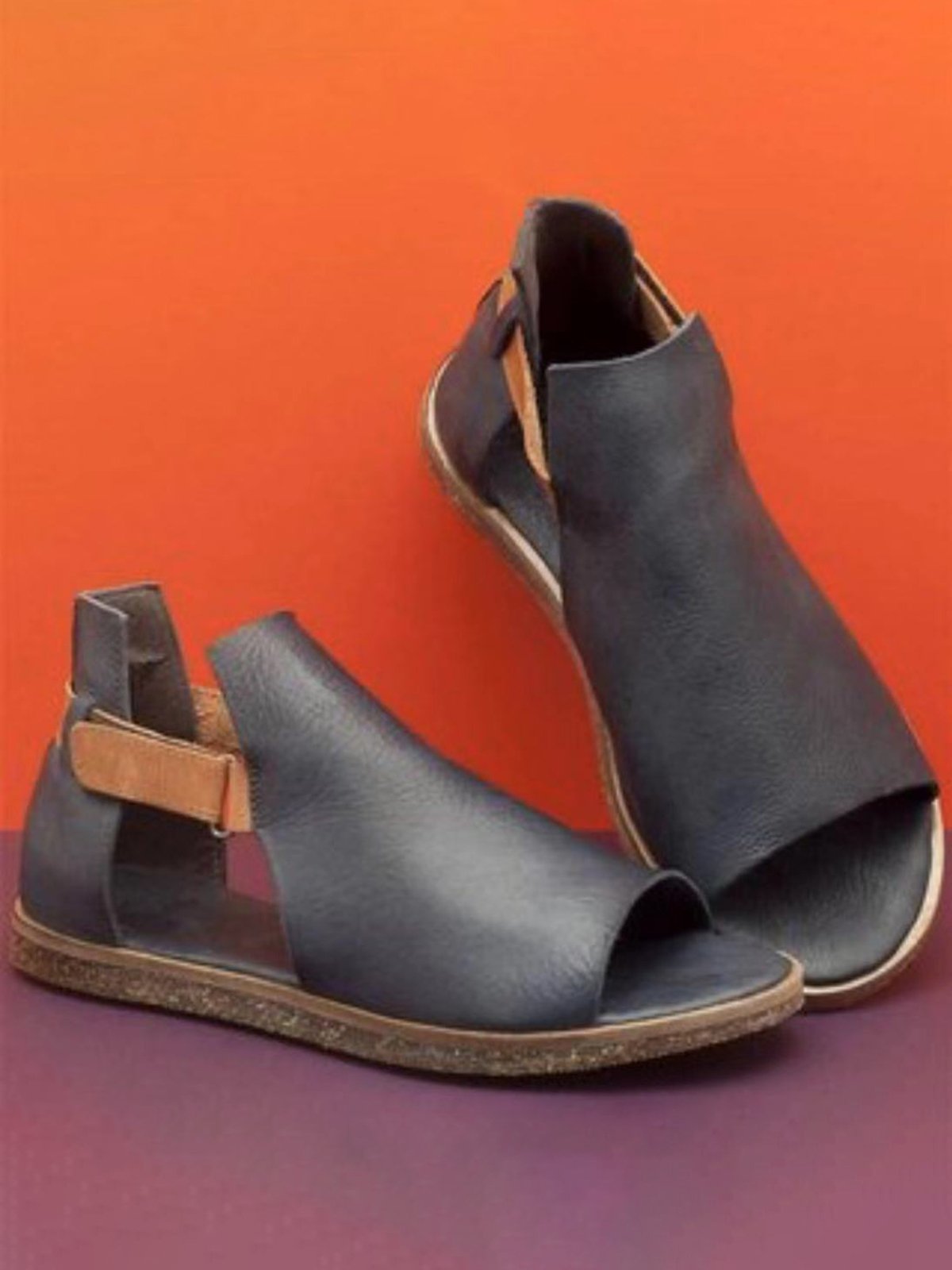 Retro Casual Old Velcro Peep Toe Sandals