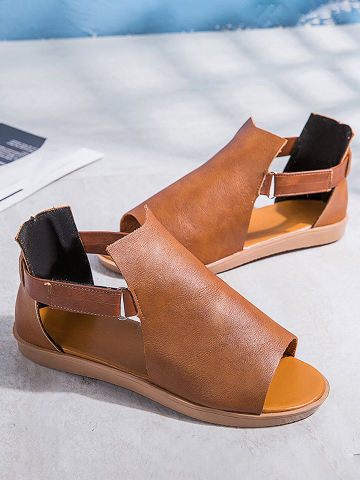 Retro Casual Old Velcro Peep Toe Sandals