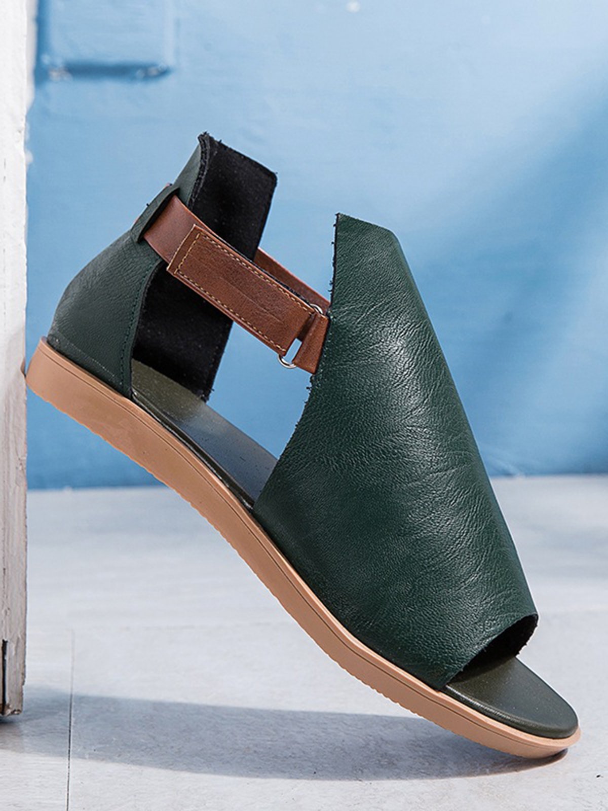 Retro Casual Old Velcro Peep Toe Sandals