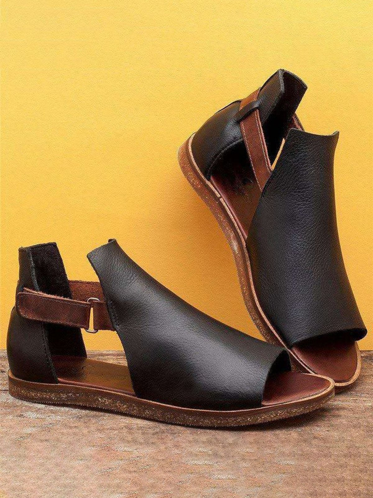 Retro Casual Old Velcro Peep Toe Sandals