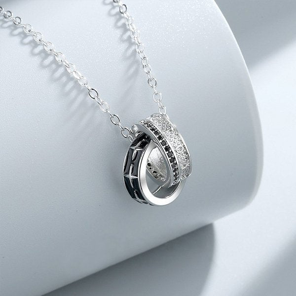 Mother & Son Forever Linked Together-Interlocking Round Necklace，S925 Sterling Silver