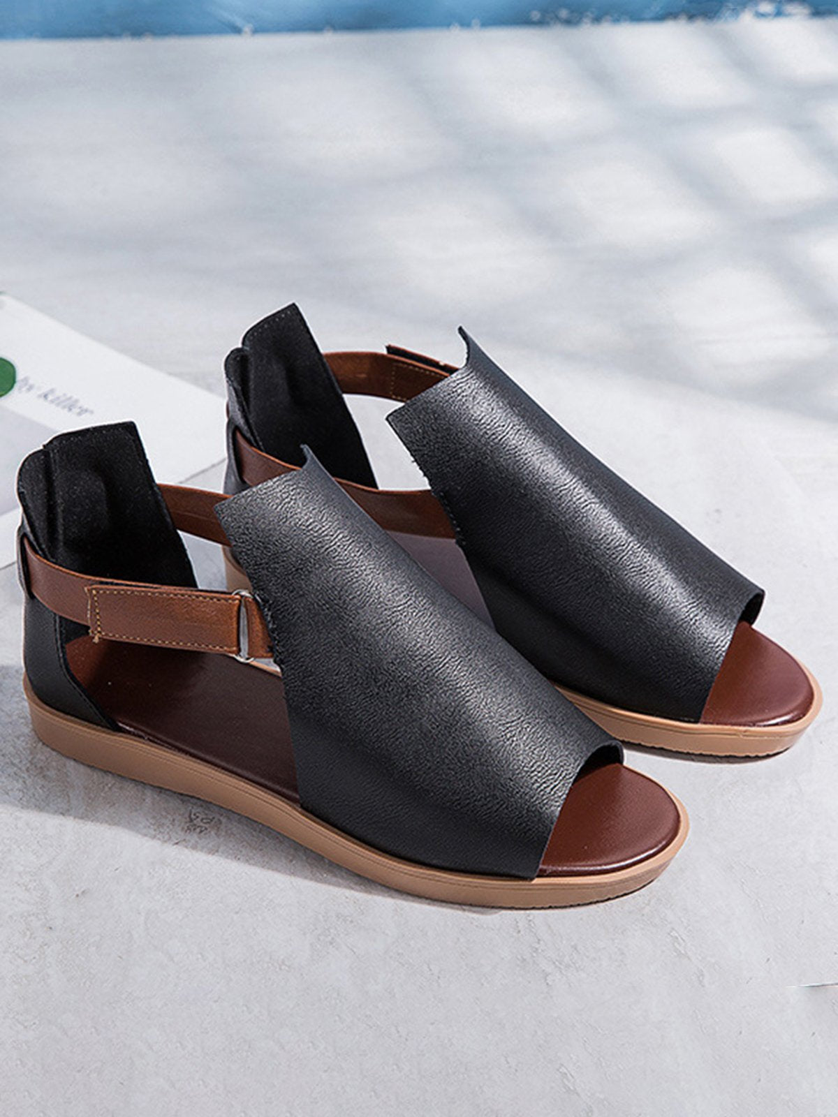Retro Casual Old Velcro Peep Toe Sandals