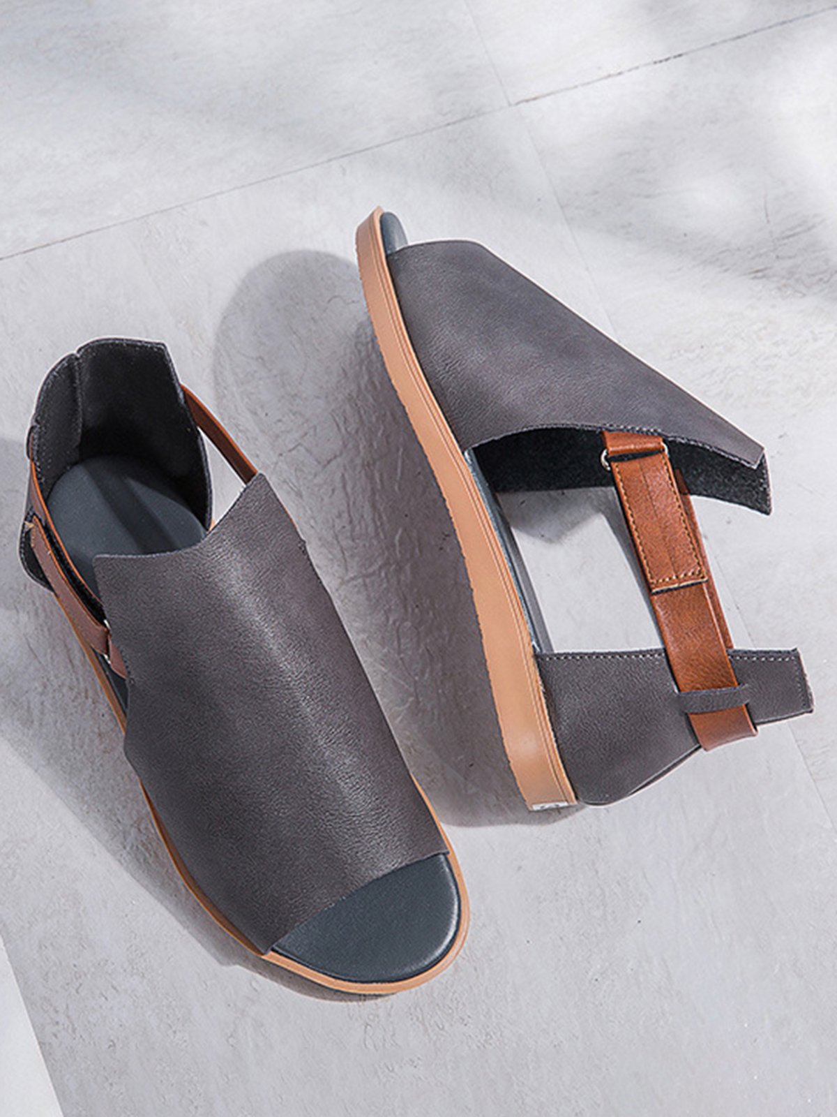 Retro Casual Old Velcro Peep Toe Sandals