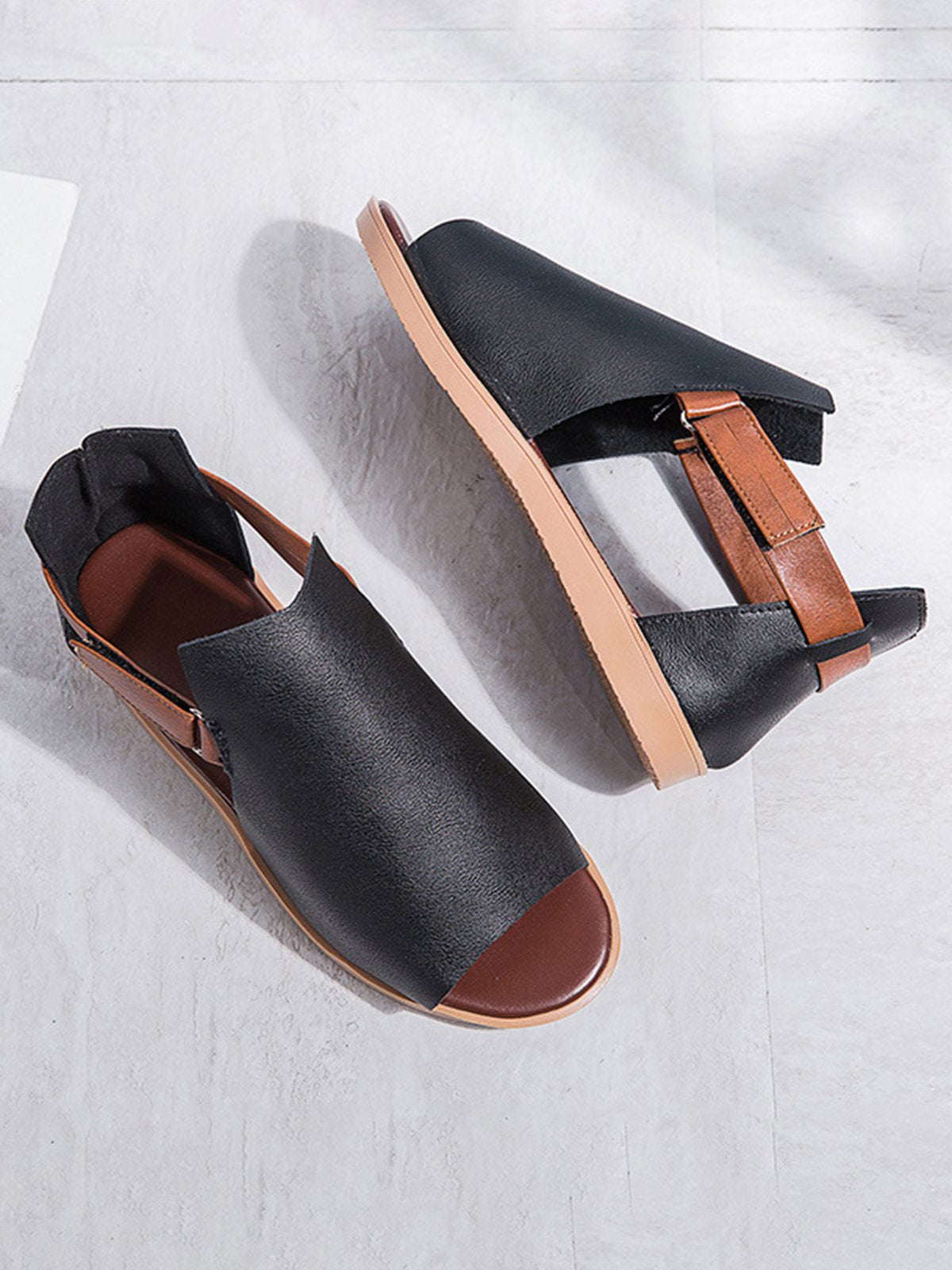 Retro Casual Old Velcro Peep Toe Sandals