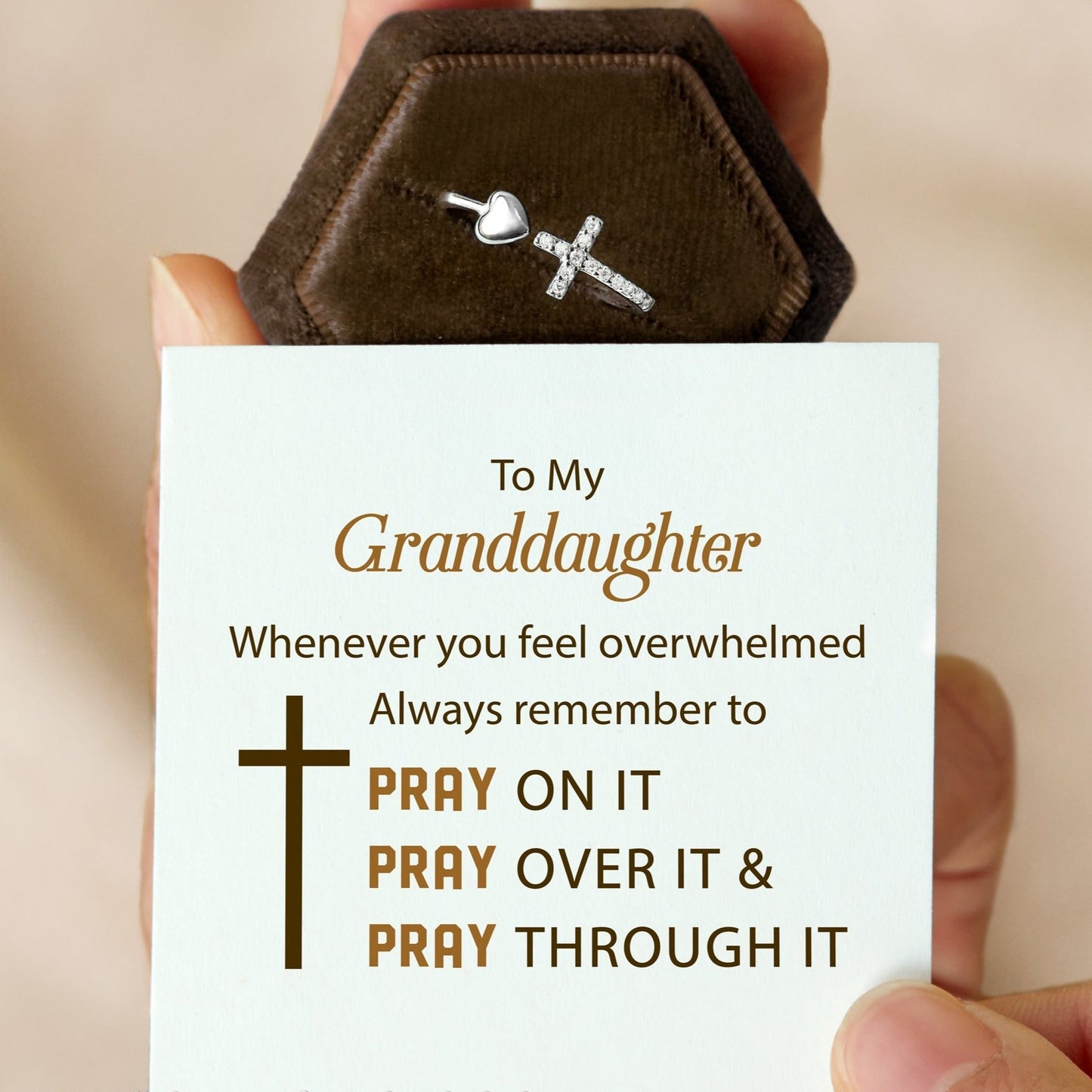 To My Granddaughter Pray Through It Cross & Heart Ring