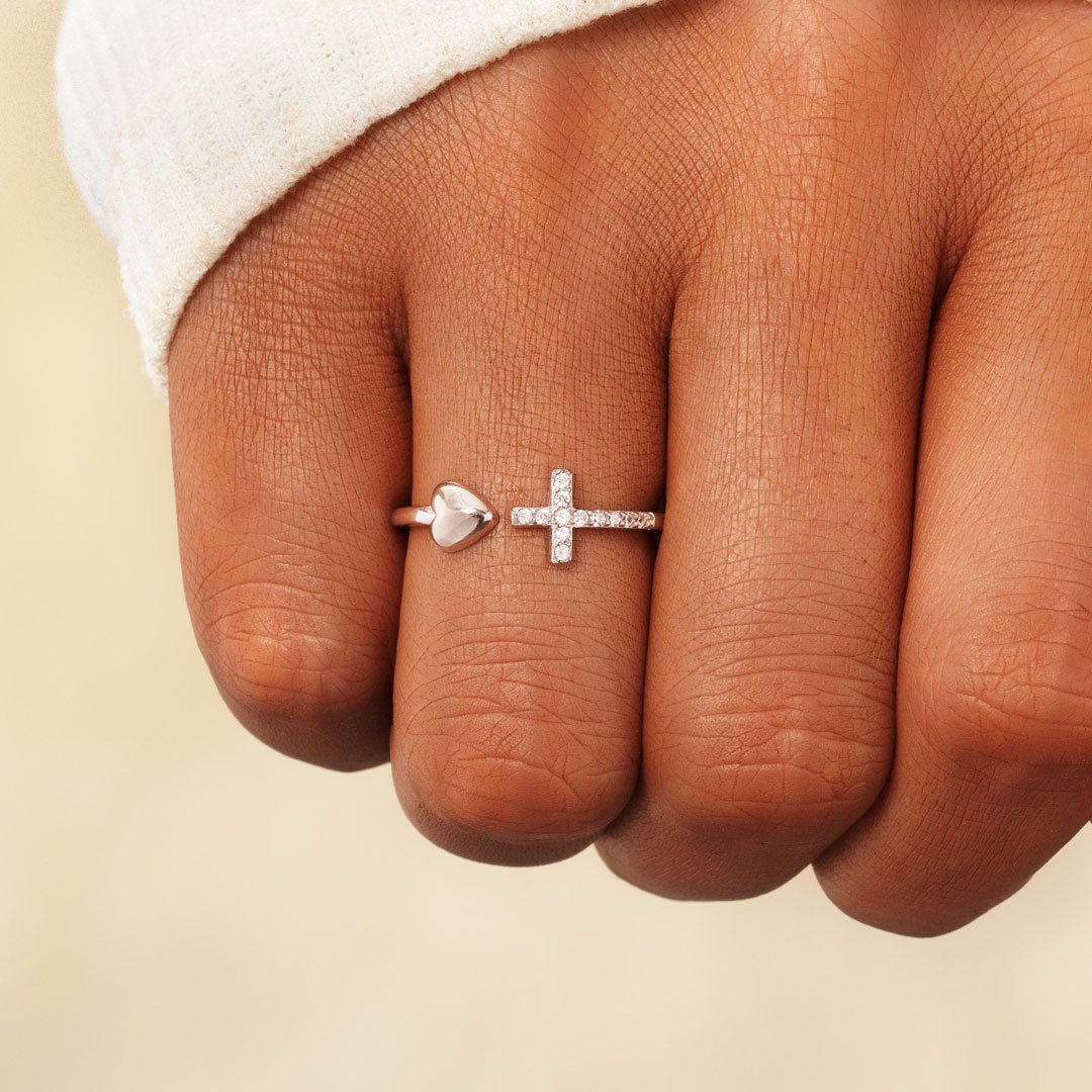 To My Granddaughter Pray Through It Cross & Heart Ring