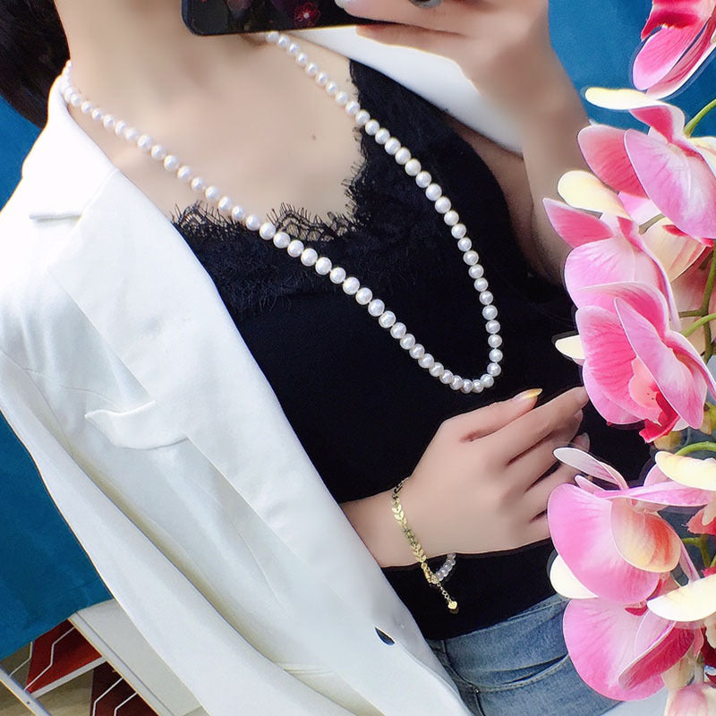 Natural fresh water pearl sweater chain 9-10mm