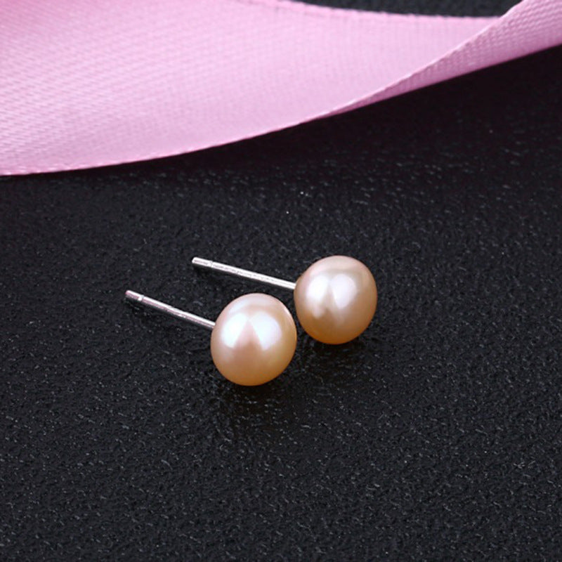 Natural freshwater pearl earrings 8-9 / 9-10mm925 silver ear needle inlaid