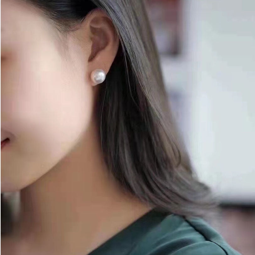 Natural freshwater pearl earrings 8-9 / 9-10mm925 silver ear needle inlaid