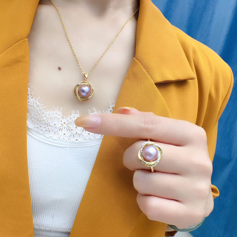 Natural fresh water pearl inlaid set 8-9mm