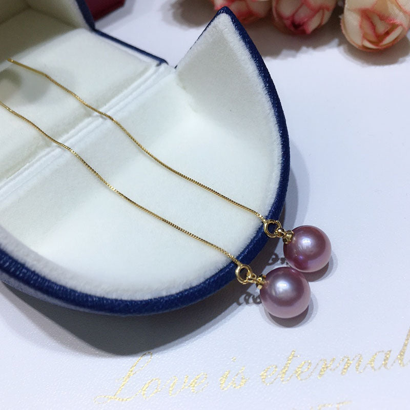 Natural fresh water pearl earrings are 8 - 9mm long section