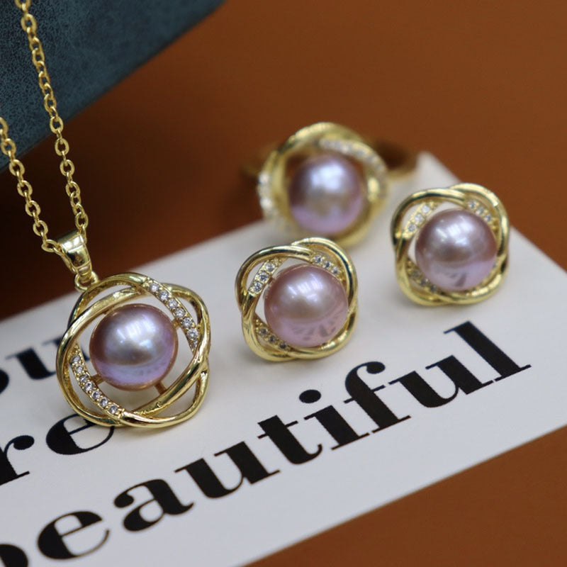 Natural fresh water pearl inlaid set 8-9mm