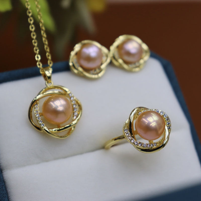 Natural fresh water pearl inlaid set 8-9mm